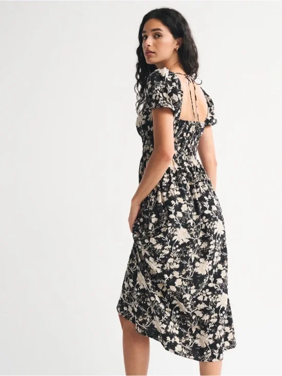 Abercrombie and Fitch Puff Sleeve Smocked Waist Midi Dress - Picture 6 of 6